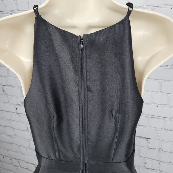 Lulus Black Satin High Neck Strappy High Low A-Line Flowy Cocktail Dress Gown XS - Picture 7 of 13